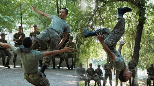 Казахстанские солдаты выступают в цирке Тараза