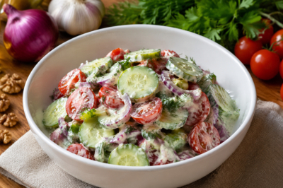 Весной перехожу на этот салат без майонеза: вкуснятина из обычных огурцов и помидоров &mdash; салат &laquo;Армянский&raquo;